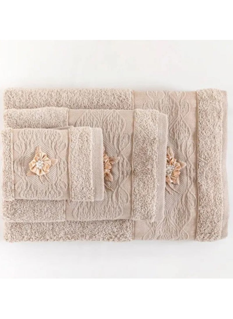 Beige Premium Embroidered Towel –  Large  (50 x 90 cm Face Towel)