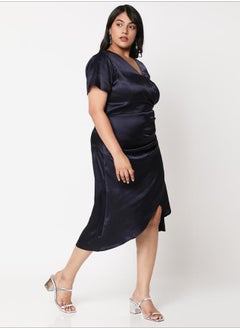 Solid Satin Wrap V-Neck Dress with Pleated Detail - pzsku/Z87899818CF13128ED79BZ/45/_/1738246236/8fd52dd6-d268-4c4c-8eea-8459b74aee51