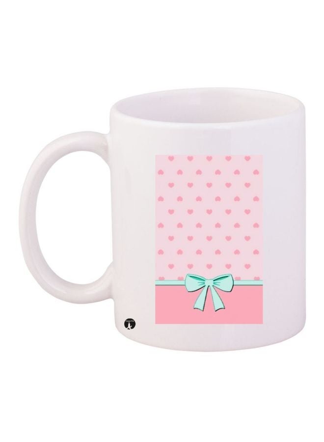 Hearts Printed Coffee Mug White/Pink/Green 11ounce