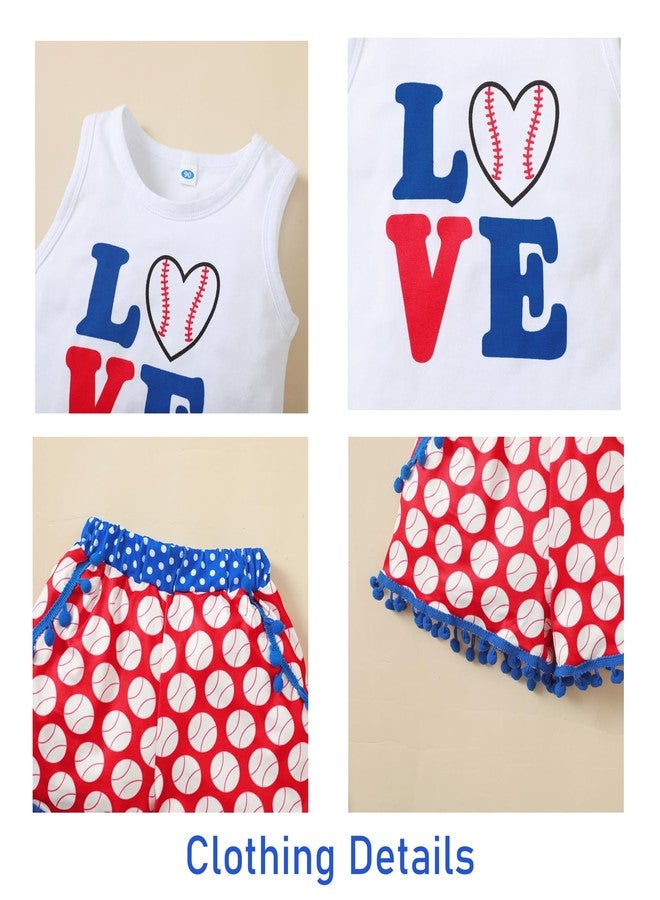 Magic Park 6M-6Y Baby Girls Baseball Short Set Outfits Toddler Love Baseball Vest Shirt Tops Short Pants Kids Summer Clothes (0043-baseball, 4-5 Years Old) - Image 3