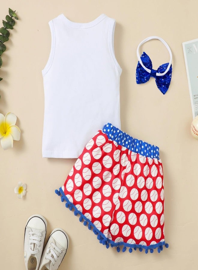 Magic Park 6M-6Y Baby Girls Baseball Short Set Outfits Toddler Love Baseball Vest Shirt Tops Short Pants Kids Summer Clothes (0043-baseball, 4-5 Years Old) - Image 2