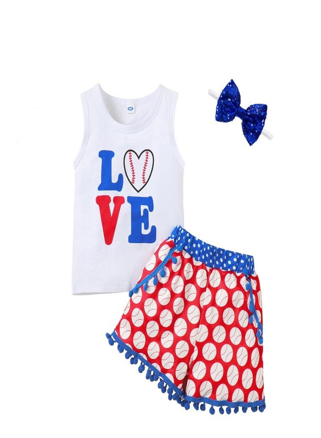 Magic Park 6M-6Y Baby Girls Baseball Short Set Outfits Toddler Love Baseball Vest Shirt Tops Short Pants Kids Summer Clothes (0043-baseball, 4-5 Years Old) - Image 1