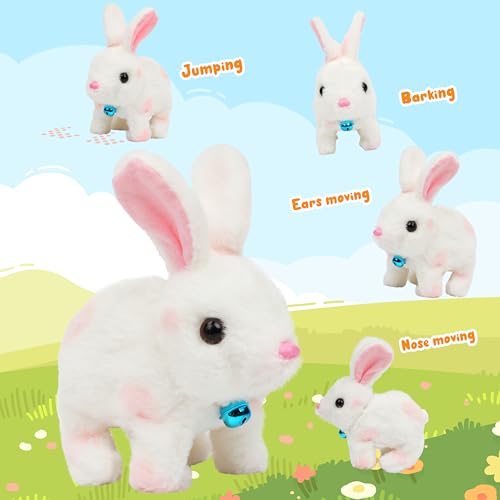 Easfan Bunny Plush Toy Jumping Spotted Rabbit Talking Hopping Ears Nose Moving Educational Plush Toy Singing Shaking Glowing Interactive Toy Electric for Toddlers Kids - Image 5
