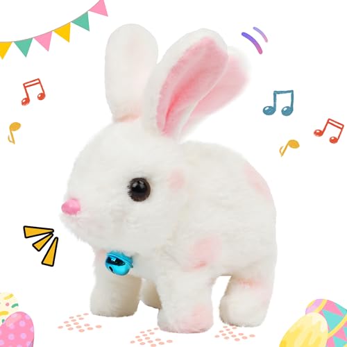 Easfan Bunny Plush Toy Jumping Spotted Rabbit Talking Hopping Ears Nose Moving Educational Plush Toy Singing Shaking Glowing Interactive Toy Electric for Toddlers Kids - Image 1