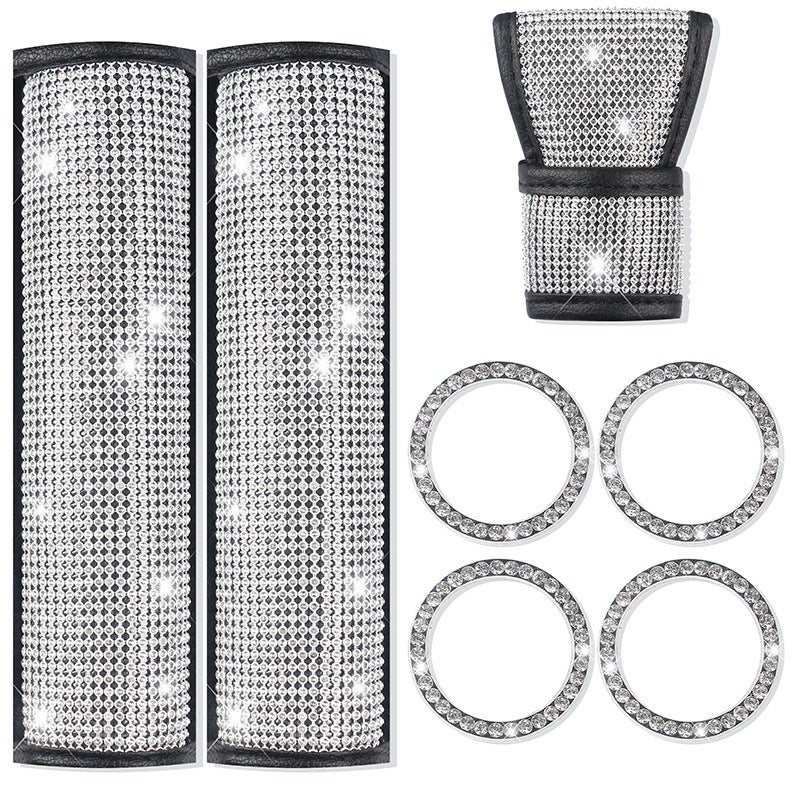 Crystal Rhinestone Car Seat Belt Shoulder Pad, Handbrake and Gear Shift Cover Set - Image 5