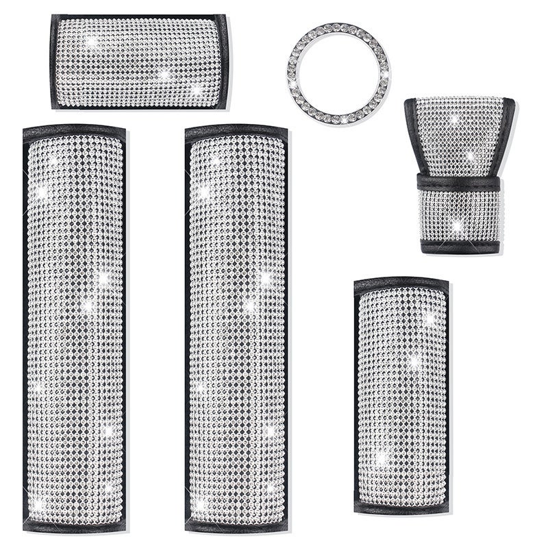 Crystal Rhinestone Car Seat Belt Shoulder Pad, Handbrake and Gear Shift Cover Set - Image 4