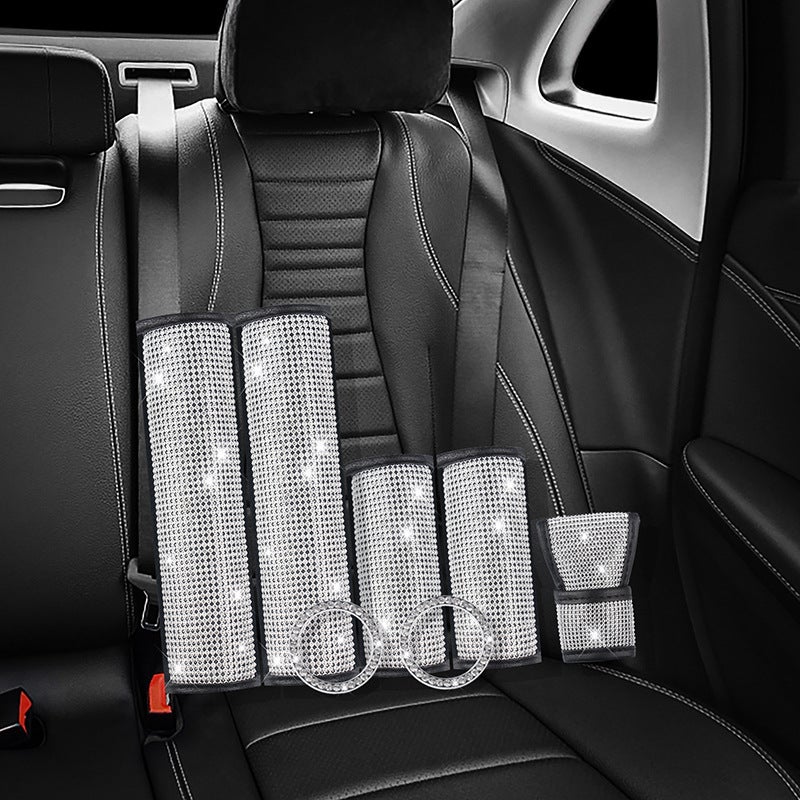 Crystal Rhinestone Car Seat Belt Shoulder Pad, Handbrake and Gear Shift Cover Set - Image 1