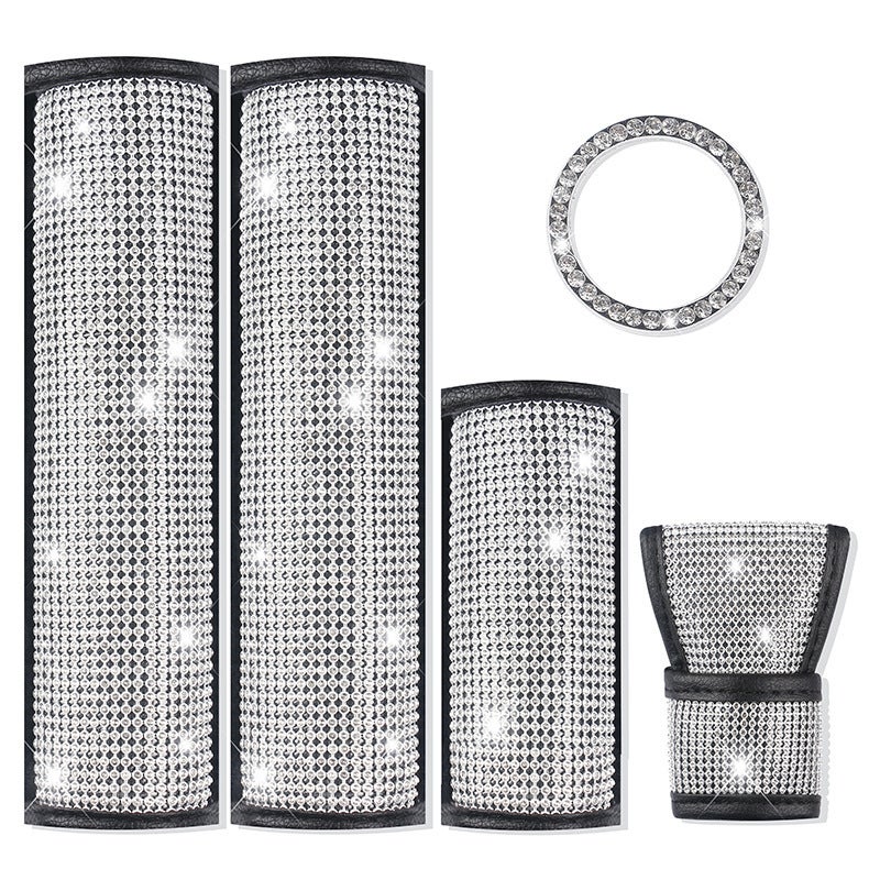 Crystal Rhinestone Car Seat Belt Shoulder Pad, Handbrake and Gear Shift Cover Set - Image 3