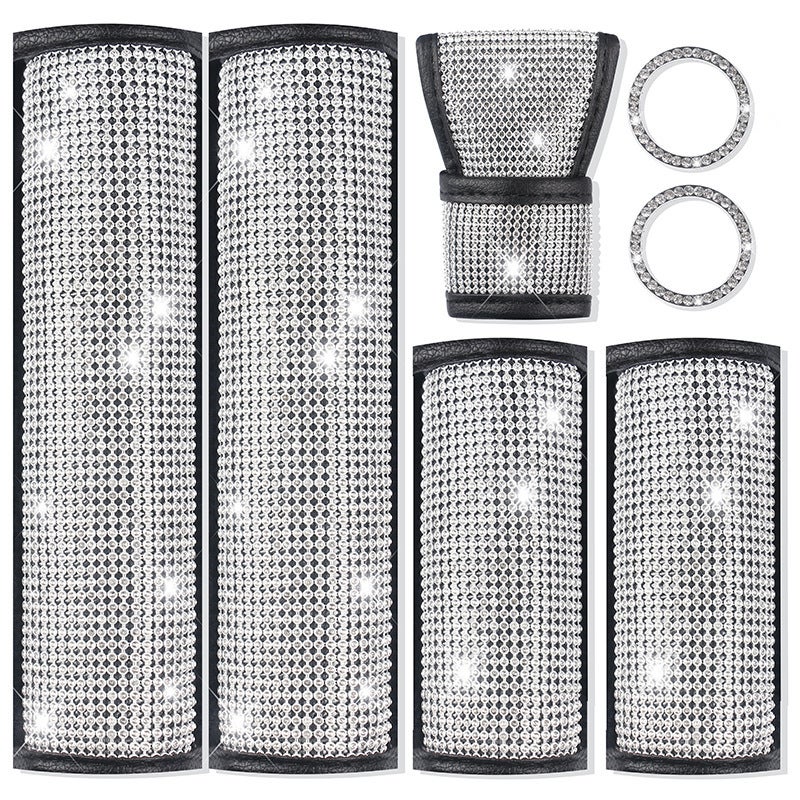Crystal Rhinestone Car Seat Belt Shoulder Pad, Handbrake and Gear Shift Cover Set - Image 2