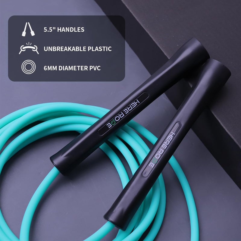 WILLGOO Hererope 6MM PVC Jump Rope for Men & Women Fitness, Speed, Tricks, Cardio Training, Boxing Jump Rope with Unbreakable Handles and Non-Kinking Skipping Rope, Adjustable Jumprope for Indoor Outdoor(Turquoise) - Image 1