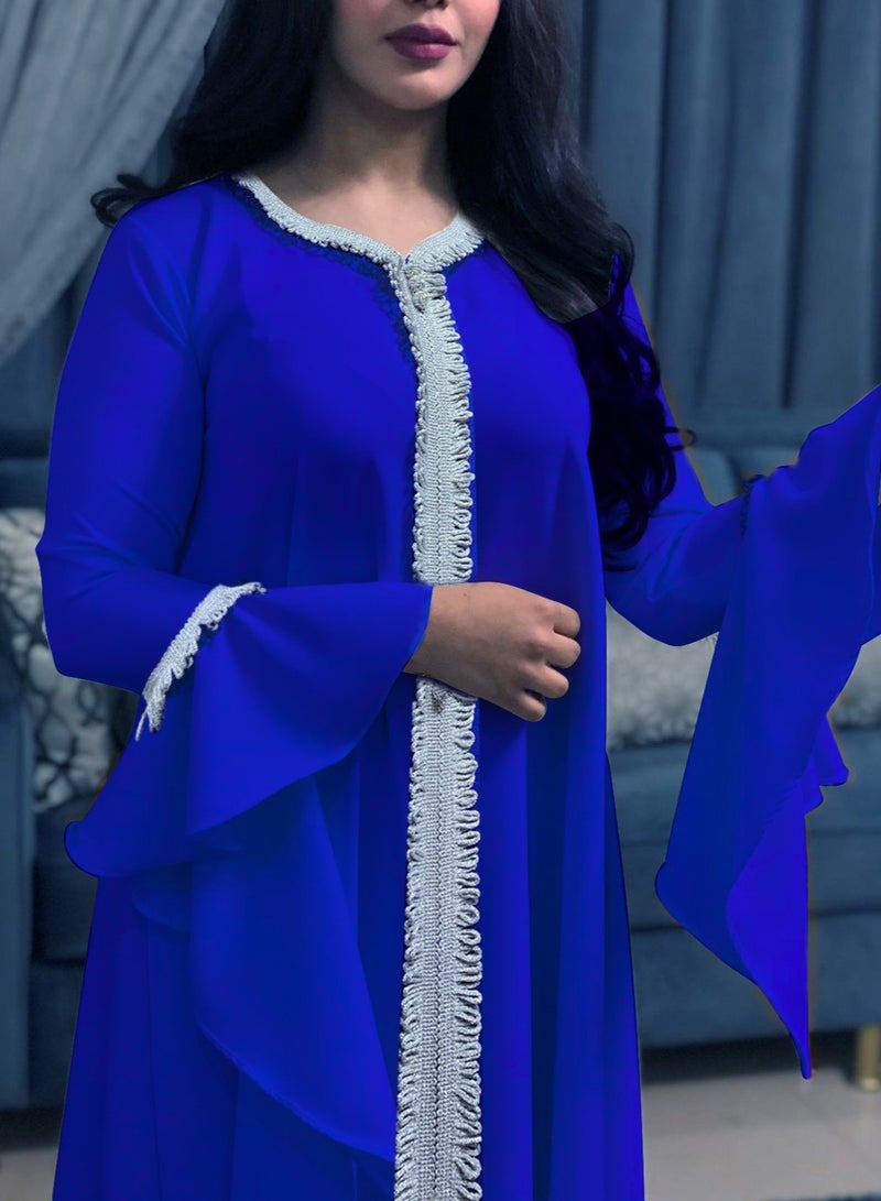 Best Gift Fashion أفضل هدية فستان جلابية قفطان للنساء لون أزرق - Image 3