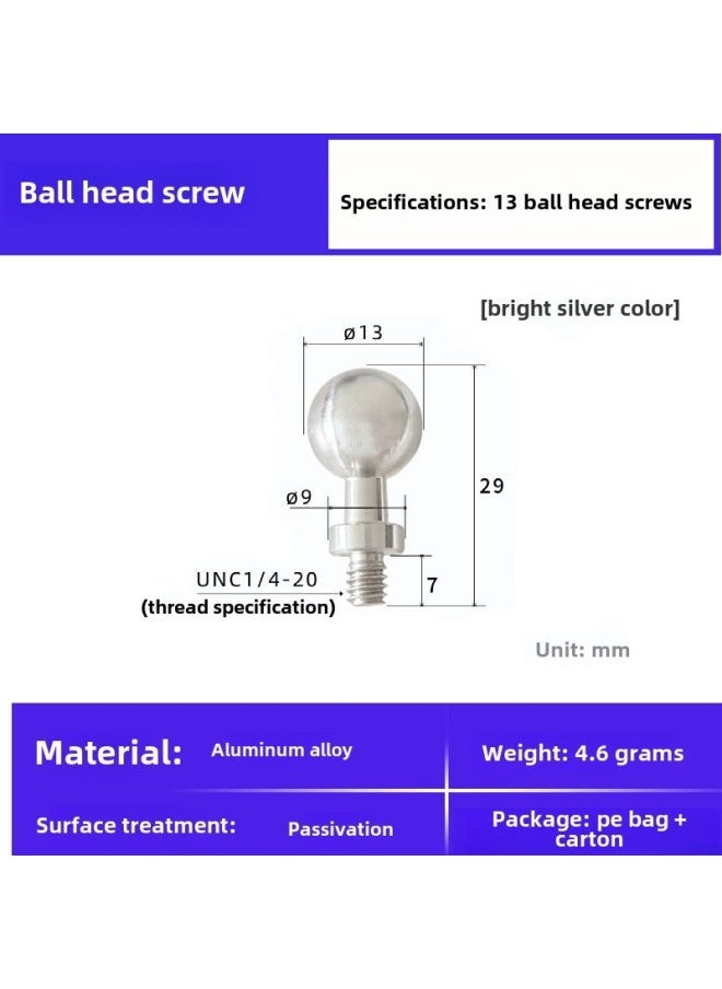 13 15/17/20/25 Aluminum Alloy 1/4 Screw Ball Head Mobile Phone Bracket Modified Live Photography Bracket Accessories-Color:13 Ball Head Screws (bright Silver Color) - Image 1
