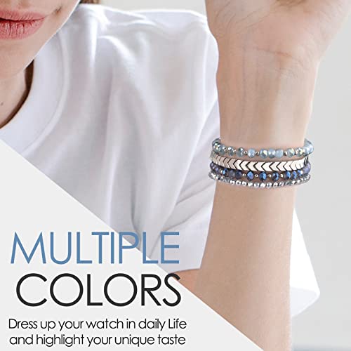 MOFREE Beaded Bracelet Compatible with Apple Watch Band 38mm/40mm/41mm/42mm, Fashion Elastic Stretch Women Bands for iWatch Series 11/10/9/8/7/SE/6/5/4/3/2/1 iPhone Watch Strap Bands (Blue/Silver) - Image 5
