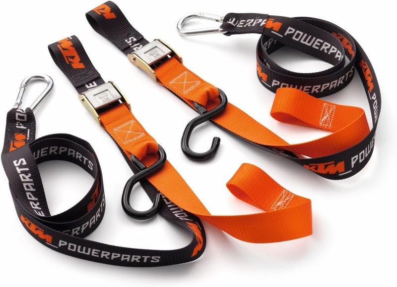KTM Premium Tie Down Set, U6910047, (2 Pack) Features Built-in Soft Tie Loops, Clip Hooks and Hooks - Image 1