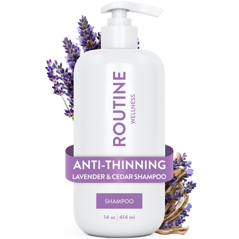 Routine Wellness Anti-Thinning Shampoo for Thinning Hair - Biotin DHT Blocker Women & Men - Color Safe Shampoo for Hair Loss & Healthy Hair - Lavender & Cedar - 14oz - Image 1