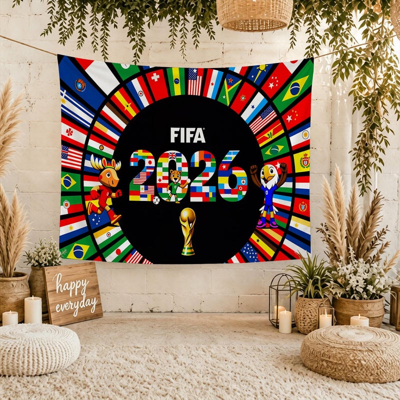 FIFA World Cup ARS FIFA World Cup 2026 Banner Wall Art, Party, Party Backdrop, Football Party – Premium Fabric Poster, Banner, Large Banner, Durable Weather-Resistant Hanging Banner with Metal Rings for Indoor & Outdoor Decoration - Image 1