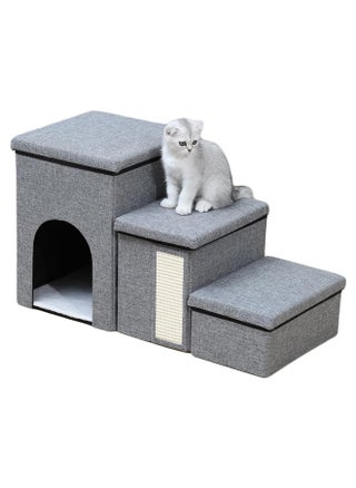 Dog Stairs with Pet House,3-Step Foldable Storage Indoor Dog Steps withScratcher for Puppy,Cats(Grey -House) - pzsku/Z878A13447A660639F821Z/45/_/1710926403/738ff629-4343-411a-9940-d5ae01136a43