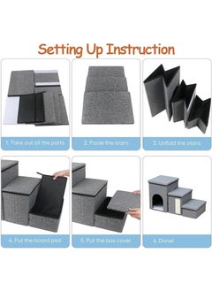 Dog Stairs with Pet House,3-Step Foldable Storage Indoor Dog Steps withScratcher for Puppy,Cats(Grey -House) - pzsku/Z878A13447A660639F821Z/45/_/1710926424/a95489be-7723-47f8-aa12-33f0b2736349