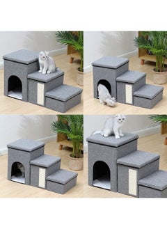 Dog Stairs with Pet House,3-Step Foldable Storage Indoor Dog Steps withScratcher for Puppy,Cats(Grey -House) - pzsku/Z878A13447A660639F821Z/45/_/1710926425/53869d30-acb3-4ceb-9c84-698c30370bb5