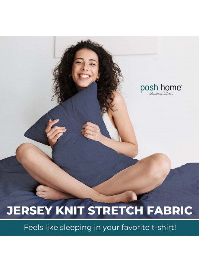 Posh Home Posh Home Jersey Knit Sheet Set 4-Piece Jersey Bed Sheets T-Shirt Breathable & Soft Cotton Jersey Sheets - Includes Flat Sheet, Jersey Fitted Sheet, & 2 Pillowcases - King Jersey Sheets, Ivory  - Image 1