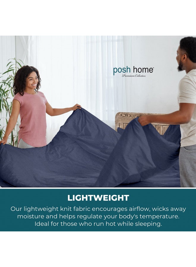 Posh Home Posh Home Jersey Knit Sheet Set 4-Piece Jersey Bed Sheets T-Shirt Breathable & Soft Cotton Jersey Sheets - Includes Flat Sheet, Jersey Fitted Sheet, & 2 Pillowcases - King Jersey Sheets, Ivory  - Image 3