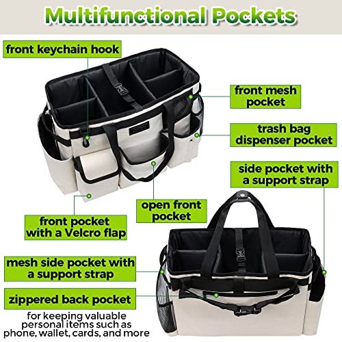 Storage Standard Cleaning Caddy Organizer with Handle - Large Caddy Bag for House & Bathroom Cleaning Supplies, 15 x 8 x 10.5 inches Cleaning Supply Caddy, Housekeeping Tote with Adjustable Strap - Beige - Image 5
