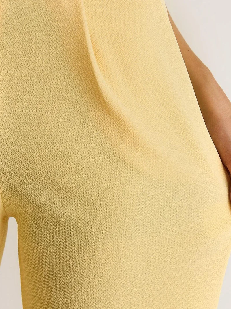 Bianco Lucci Lemon Yellow High Waist Wide Leg Pleated Trousers for Women | Best Price UAE