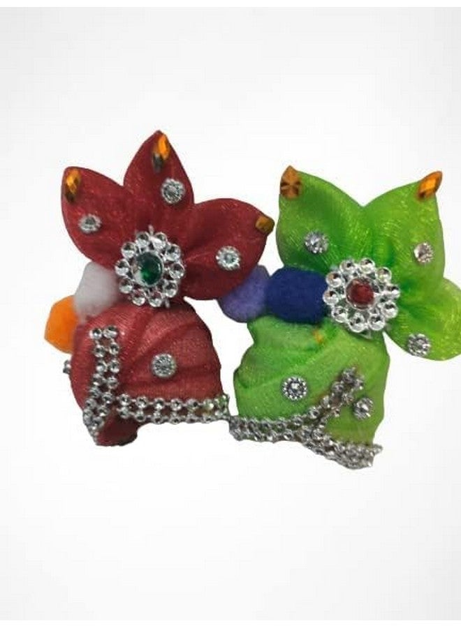 Garden Of Arts Handmade pearl diamond studded Laddu Gopal Mukut Colorful Flower Pagdi of Ladoo Gopal Ji and Radha Rani for by handmade artist of Mathura (Multicolour) -Set of 2 Size 4 - Image 1