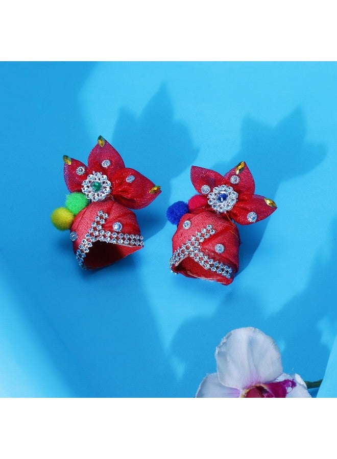 Garden Of Arts Handmade pearl diamond studded Laddu Gopal Mukut Colorful Flower Pagdi of Ladoo Gopal Ji and Radha Rani for by handmade artist of Mathura (Multicolour) -Set of 2 Size 4 - Image 2