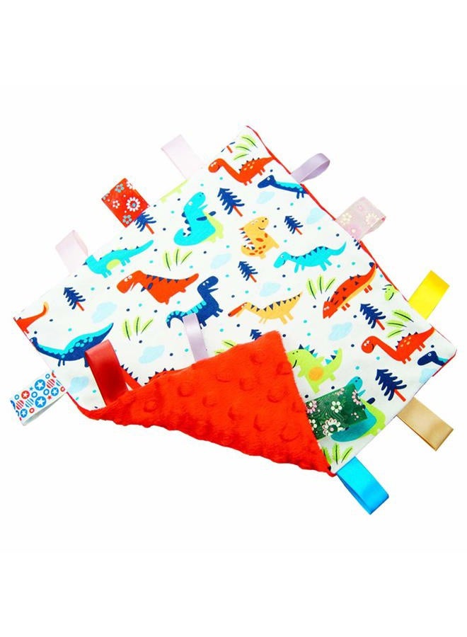 G-Tree Baby Comfort Blanket with Tag, Taggy Blanket - Multi-Coloured Dinosaurs Tag, Taggy Blanket - Red Textured Underside - Image 1