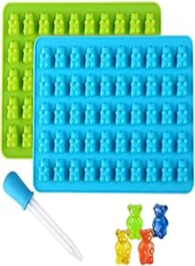 2Pcs Silicone Gummy Bear Candy Molds Nonstick Food Grade Chocolate Gummy Mold with Droppers