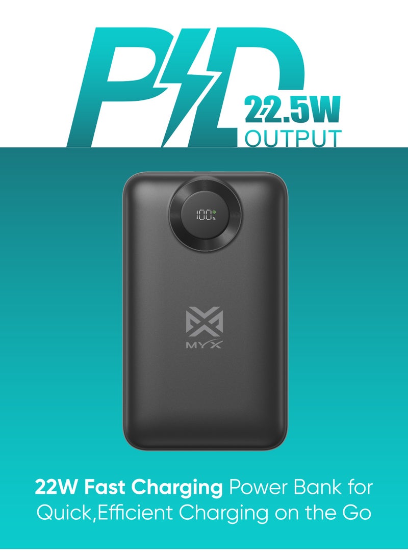 MYX PowerCore 20,000mAh Power Bank with Digital Display | 22.5W Fast Charging | PD 20W | Triple Output (USB-C, USB-A x2) | High Capacity Portable Charger for iPhone, Samsung, iPad, Smartphones - Image 4