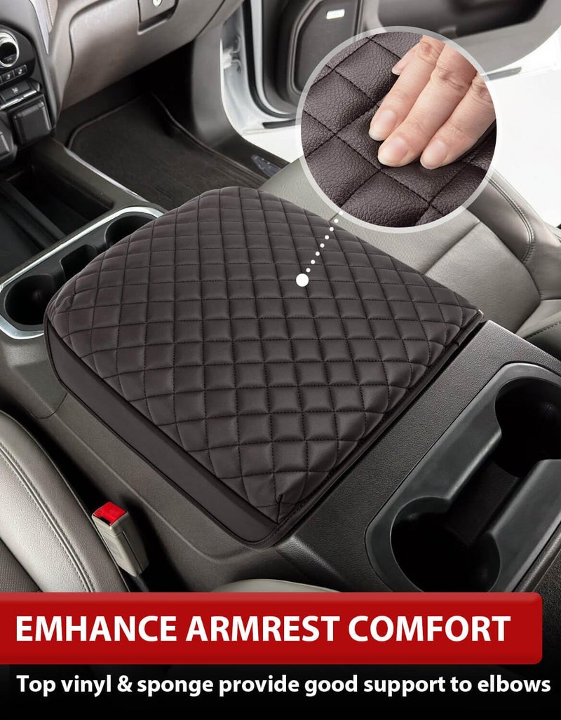 KBH Center Console Armrest Cover for Chevy Silverado & GMC Sierra 2019-2025, Tahoe & Suburban & Yukon 2021-2025, Bucket Seat, Vinyl Leather Trim, Anti-Scratch, Brownstone - Image 3