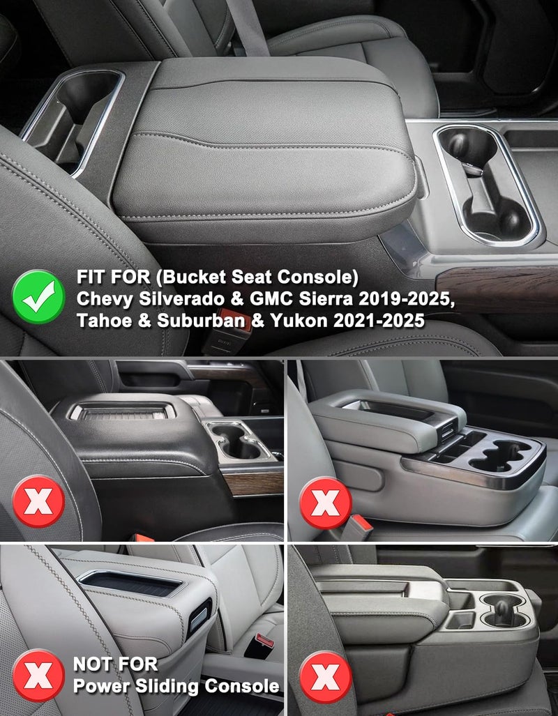 KBH Center Console Armrest Cover for Chevy Silverado & GMC Sierra 2019-2025, Tahoe & Suburban & Yukon 2021-2025, Bucket Seat, Vinyl Leather Trim, Anti-Scratch, Brownstone - Image 2