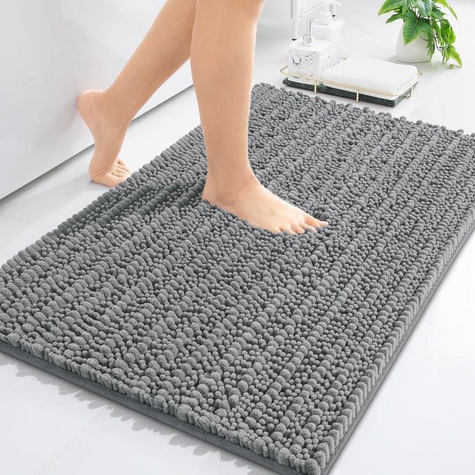 LUXURY CHENILLE BATHROOM RUG MAT EXTRA SOFT THICK ABSORBENT SHAGGY BATH RUGS NONSLIP MACHINE WASH DRY PLUSH BATH MATS FOR BATHROOM SHOWER AND TUB 36X24 GREY