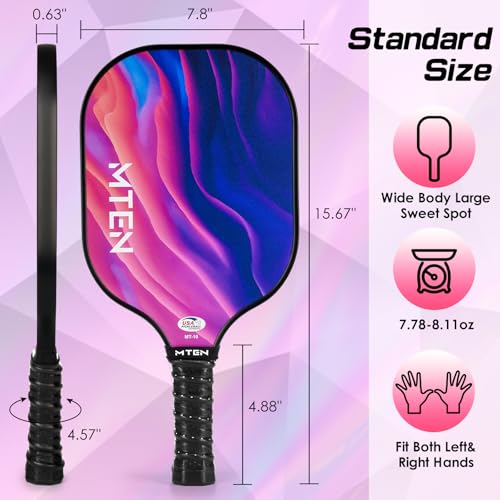 MTEN Pickleball Paddles, Pickleball Paddles Set of 4, USAPA Approved Fiberglass Pickle Ball Set, 4 Paddles, 4 Outdoor Balls with Bag, Comfortabla and No-Slip Grip ​for Men Women - Image 5
