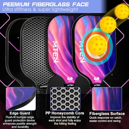 MTEN Pickleball Paddles, Pickleball Paddles Set of 4, USAPA Approved Fiberglass Pickle Ball Set, 4 Paddles, 4 Outdoor Balls with Bag, Comfortabla and No-Slip Grip ​for Men Women - Image 3