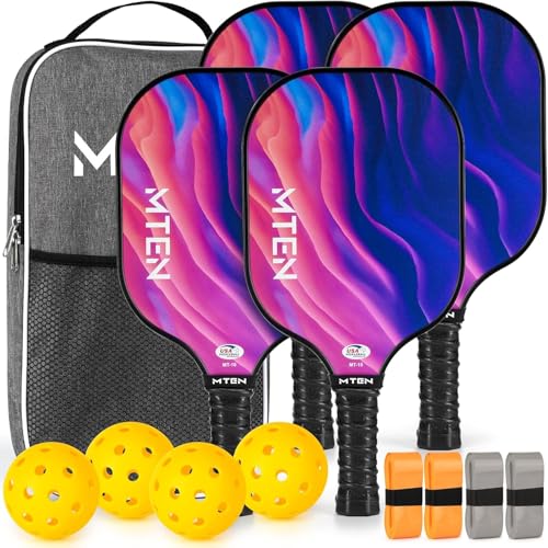 MTEN Pickleball Paddles, Pickleball Paddles Set of 4, USAPA Approved Fiberglass Pickle Ball Set, 4 Paddles, 4 Outdoor Balls with Bag, Comfortabla and No-Slip Grip ​for Men Women - Image 1