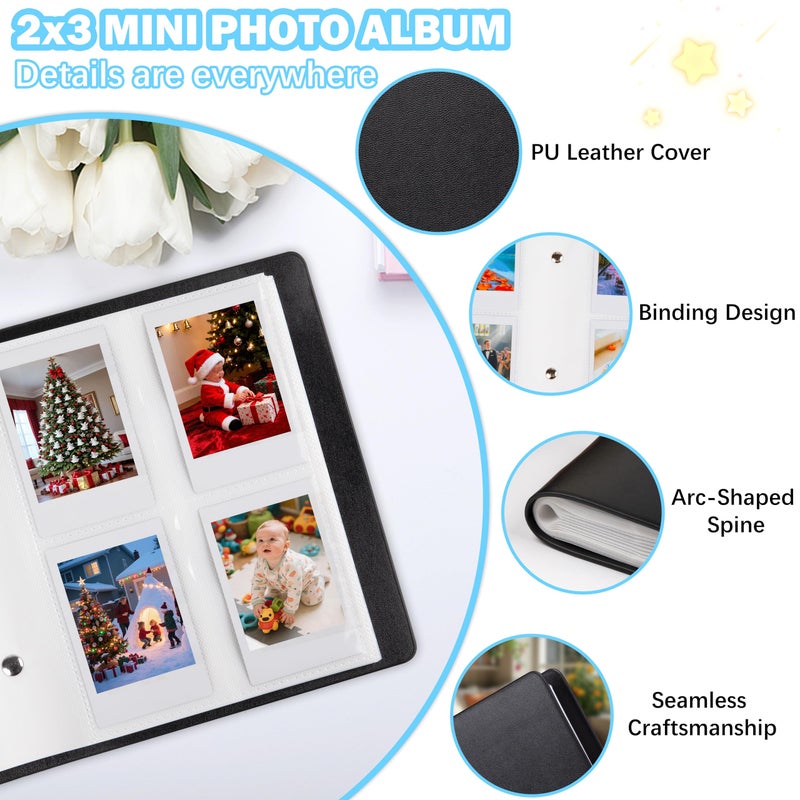 Ruibytree 320 Pockets Photo Album for Fujifilm Instax Mini LiPlay 12 11 9 8 40 41 99 Evo 7S Instant Film Camera,PU Leather Cover Photo Book for Polaroid 2x3 Pictures (Black) - Image 4