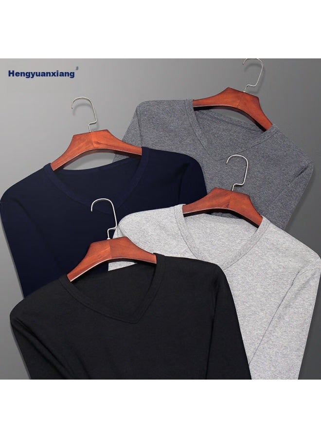 Hengyuanxiang Hengyuanxiang Men's Thermal Underwear Set, Autumn/winter Hot , Pure Cotton V-neck Cotton Sweater Bottoming Thin Set  - Image 1