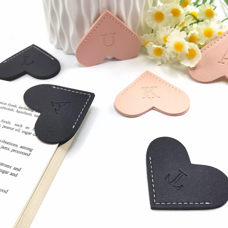 Wayzton Personalized Leather Book Marks, Heart Bookmark, Unique Cute Handmade Letter Bookmarks Accessories for Reading Women, Teacher, Student, Book Lovers Book Mark Gifts (Pink, A) - Image 3