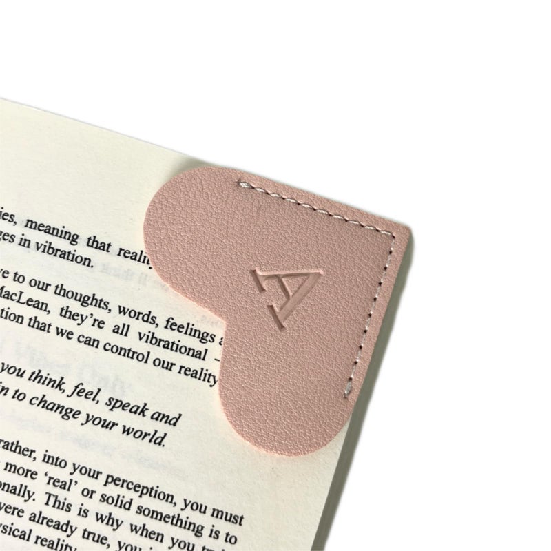 Wayzton Personalized Leather Book Marks, Heart Bookmark, Unique Cute Handmade Letter Bookmarks Accessories for Reading Women, Teacher, Student, Book Lovers Book Mark Gifts (Pink, A) - Image 1