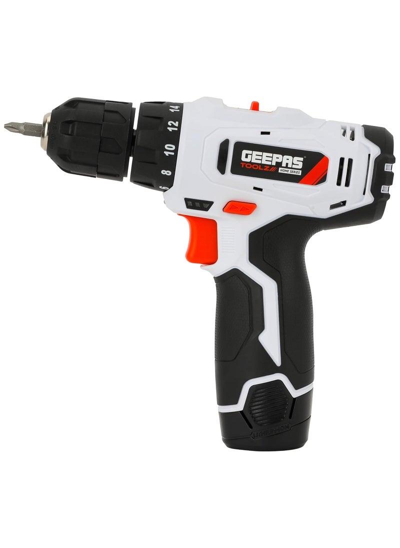 GEEPAS - Geepas 12V Cordless Percussion Drill - Hammer Function, Screwdriver with 13 Pcs Drill, 15+1 Torque Setting | No Speed Load 0-550RPM | 1 Year Warranty - Image 1