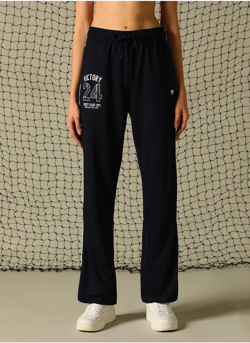 Hubberholme Women's Navy 100% Polyester Printed Full Length Casual Regular Fit Trouser