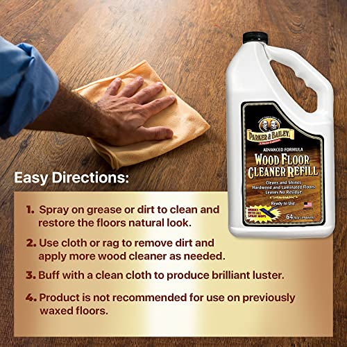 Parker Bailey PARKER & BAILEY WOOD FLOOR CLEANER – Use on Hardwood, Laminated or Faux Finished Floors. Shine Restorer Protector, Surface Cleaner Supplies Home Improvement, Natural Look, Cuts Grease, 64oz - Image 4