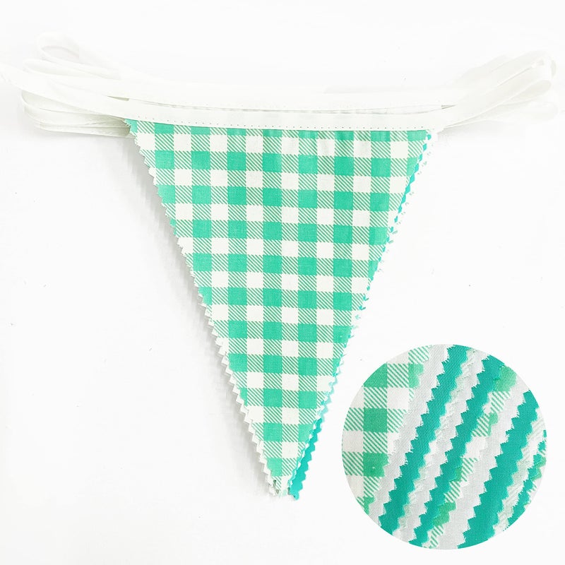 pinkblume 32Ft Aqua Green Plaid Checkered Party Banners Gingham Triangle Pennant Flag Bunting Fabric Garland Streamers For Wedding Birthday Picnic Bbq Bridal Baby Shower Outdoor Garden Festivals Decoration - Image 2