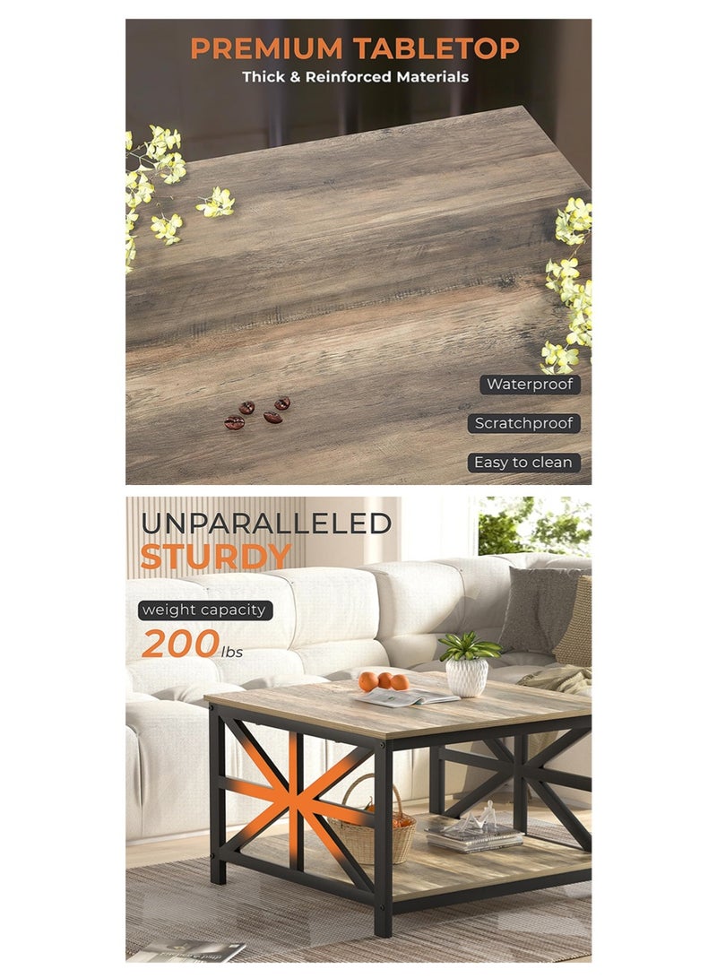 AGD Square Coffee Table with Two Tiers, Center Table, and Rustic Sofa Table for Living Room 70x45 cm/ gray - Image 5
