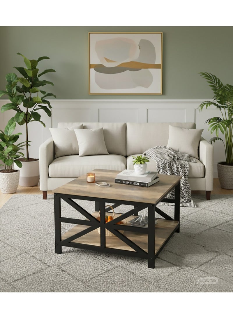 AGD Square Coffee Table with Two Tiers, Center Table, and Rustic Sofa Table for Living Room 70x45 cm/ gray - Image 2