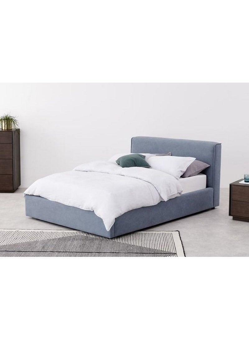 Malazhouse Button tufted bed, Blue - 160cm - in soft fabric with a button-tufted headboard - 160 cm - Dimensions: 120cm height x 195cm length – 195L x 120H x 160W - Image 1