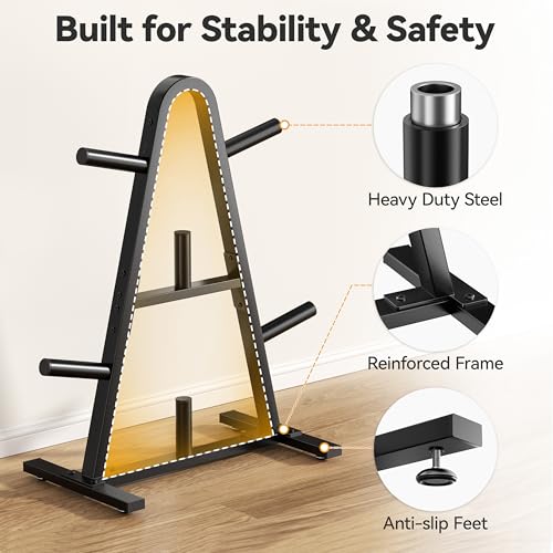 Josmimic Olympic Weight Plate Rack 400LBs, Heavy Duty Weight Tree Rack for 2-Inch Plates, Barbell & Bumper Plate Storage, Free Weight Rack & Gym Plate Holder for Home Gym - Image 3
